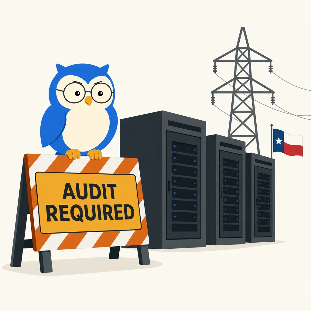 Quill the owl illustration for Texas hits pause on new data centers