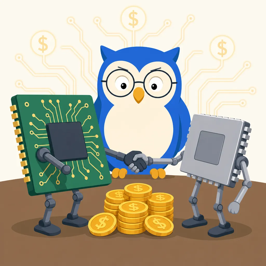Quill the owl illustration for Nvidia Bets $3.5 Billion on a Rival to Stay Essential