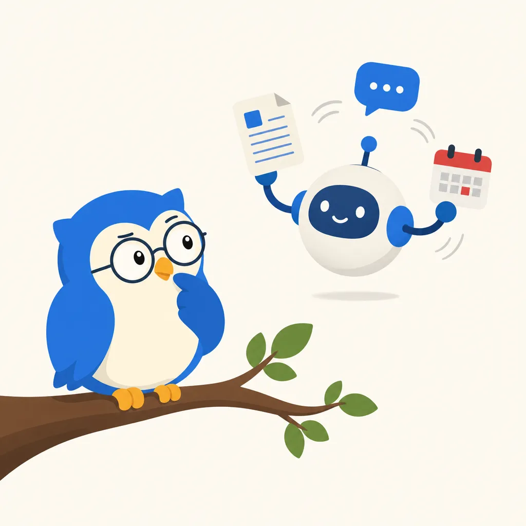 Quill the owl illustration for OpenAI Launches Dots, an AI Helper That Works While You Do Something Else