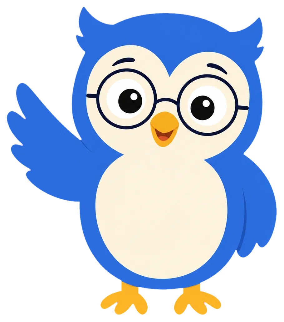 Quill the owl mascot waving